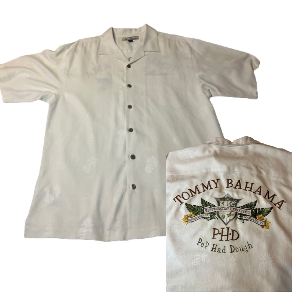 Tommy Bahama Silk Short Sleeve Button Down Pop Had Dough Men’s Size Medium